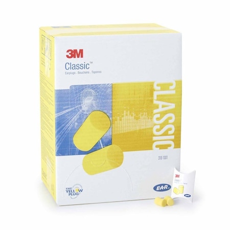 3M E-A-R No Foam Cylinder Shape, 29 dB, Yellow, 400 PK 310-1001